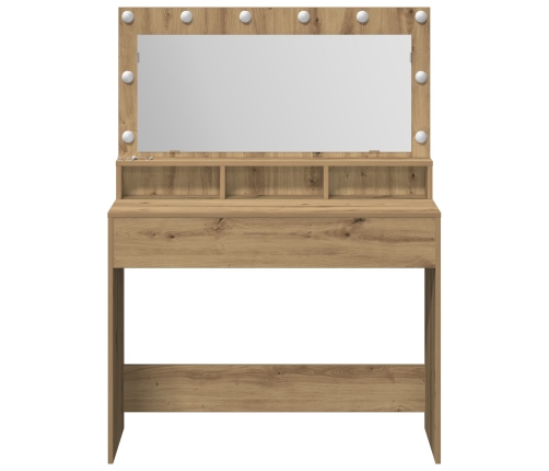 Mesa de maquillaje con luces LED en roble artesanal, 100x41x135 cm