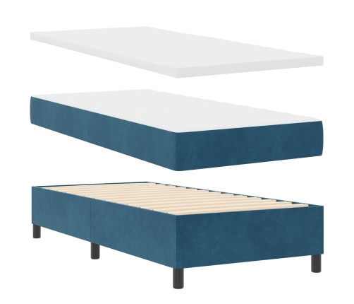 Cama de muelles con colchón  Azul oscuro Individual Terciopelo