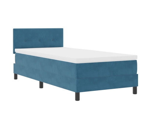 Cama Box Spring  con colchón y LED Azul Oscuro 90x200 cm de terciopelo