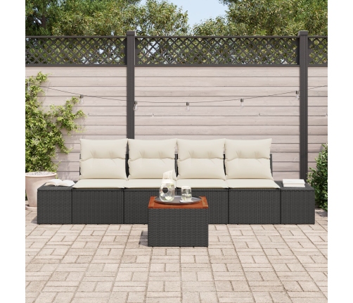 Conjunto de Sofá de Jardín de 5 Piezas con Cojines Negro Poliratán Acacia