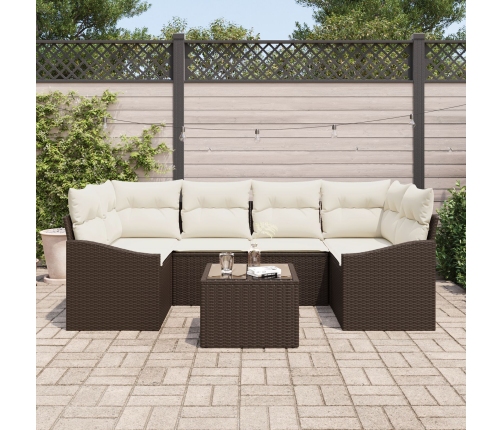 Conjunto de Comedor de Jardín de 7 Piezas con Cojines de Ratán Duradero Marrón