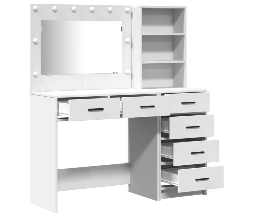 Conjunto de mesa de tocador de 2 piezas  con LED de madera blanca