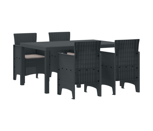 Juego de Comedor de Jardín de 5 Piezas con Cojines Antracita Polirratán
