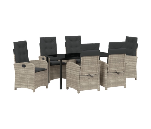 Conjunto de jardín de 7 piezas con cojines gris claro de rattan poli