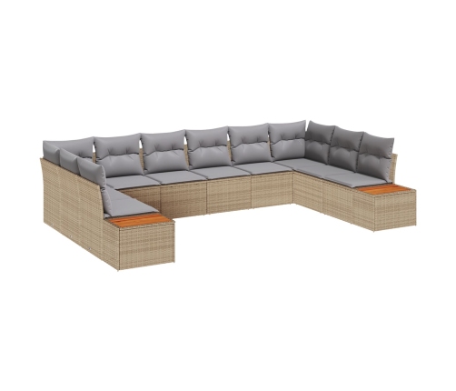 Juego de Sofás de Jardín de 10 Piezas con Cojines Beige Poliratán Acacia