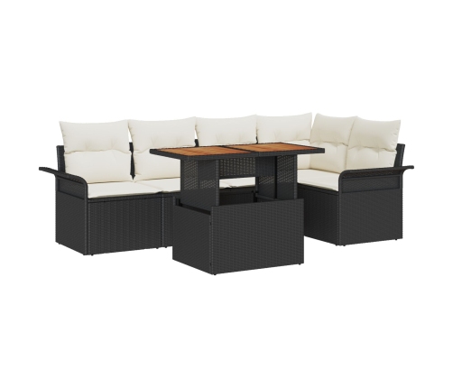 Conjunto de Comedor de Jardín de 6 Piezas con Cojines Negro Ratán Polimérico Acacia