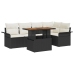 Conjunto de Comedor de Jardín de 6 Piezas con Cojines Negro Ratán Polimérico Acacia