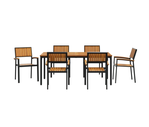 Juego de Comedor de Jardín Set de 7 Negro, Madera Natural