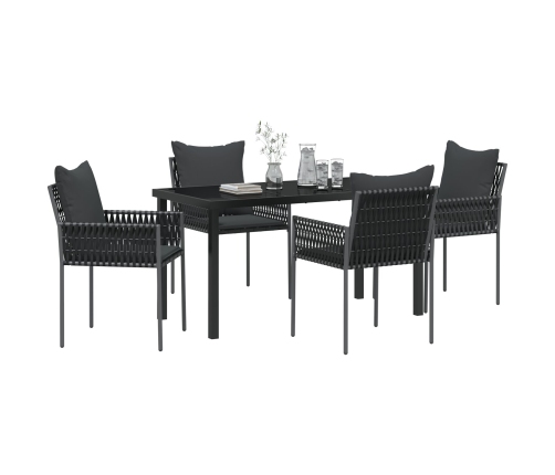 Juego de Comedor de Jardín  de 5 Piezas con Cojines Negro Poliratán