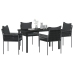 Juego de Comedor de Jardín  de 5 Piezas con Cojines Negro Poliratán