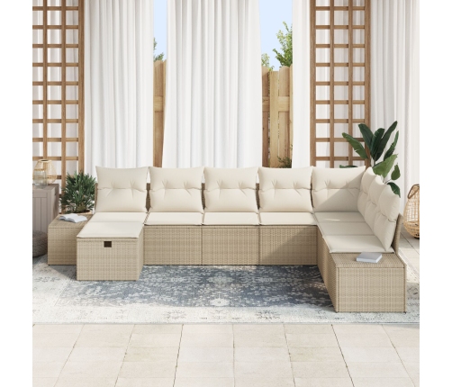 Conjunto de 8 Sofás de Jardín con Cojines Beige Poliratán