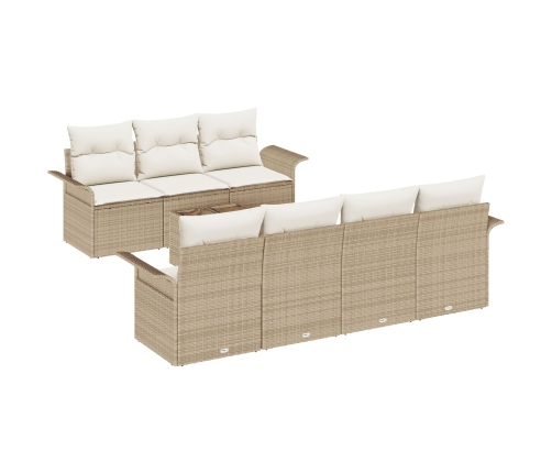 Conjunto de Sofá de Jardín de 8 Piezas con Cojines Beige Ratán Polipropileno