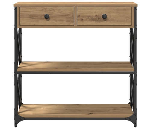 Mesa Consola  de Roble Artesanal 75x28x75 cm Madera Ingenierizada y Acero