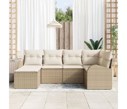Conjunto de Sofá de Jardín de 6 Piezas con Cojines Beige Ratán Poliéster
