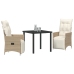 Juego de Comedor de Jardín de 3 Piezas  con Cojines Beige Poliratán