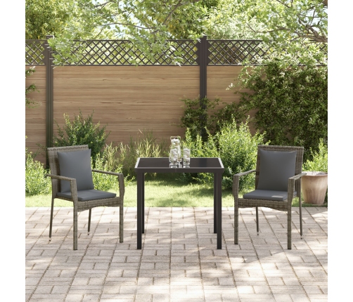 Set de Comedor de Jardín de 3 Piezas con Cojines Gris Poliratán