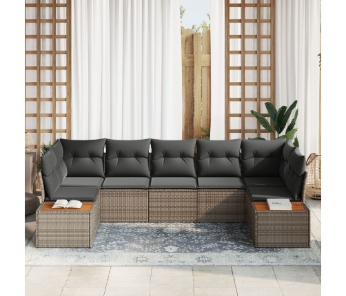 Conjunto de Sofá de Jardín  de 7 Piezas con Cojines Gris Ratán Acacia