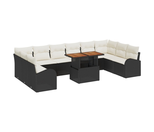 Conjunto de Comedor de Jardín de 11 Piezas con Cojines Ratán Poliéster Negro Acacia