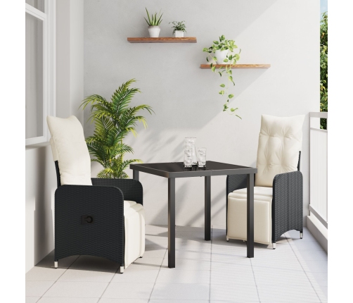 Set de Comedor de Jardín de 3 Piezas con Cojines de  Poliratán Negro