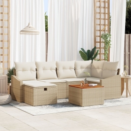 Conjunto de Sofás de Jardín de 7 Piezas con Cojines Beige