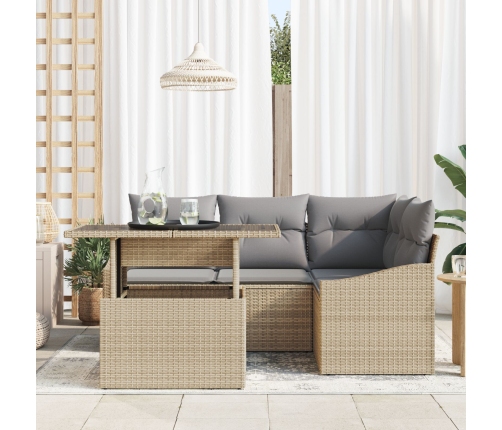 Set de Sofá de Jardín  Conjunto de 5 Beige, Gris Ratán, Poliéster