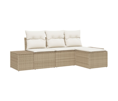 Juego de Sofás de Jardín de 4 Piezas con Cojines Beige Rattan Sintético