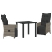 Set de Comedor de Jardín de 3 Piezas con Cojines Gris Poliratán