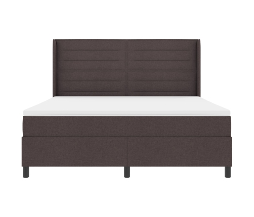 Cama con somier y colchón  marrón oscuro 180x200 cm tela