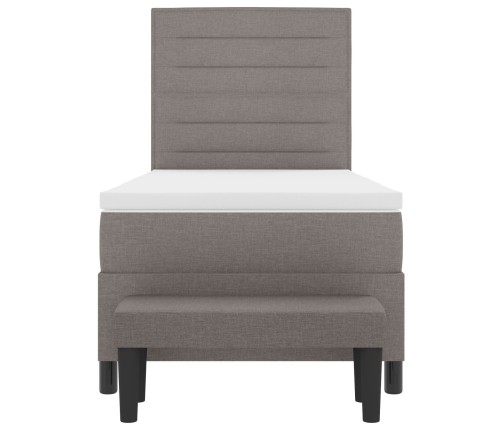 Cama con Base de Resorte con Colchón y Banco Taupe 100x200 cm Tela
