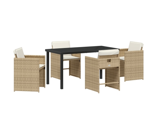 Set de comedor de jardín  de 5 piezas con cojines de poliratán beige
