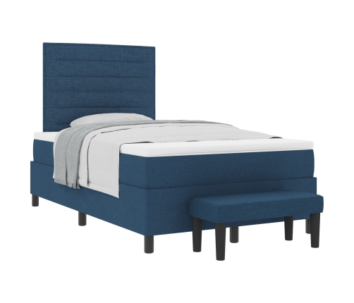 Cama Box Spring  con Colchón y Banco Azul 120x200 cm Tela