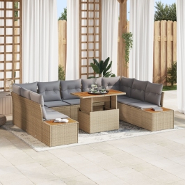 Set de Sofá de Jardín  Set de 6 Beige, Gris Ratán, Poliéster