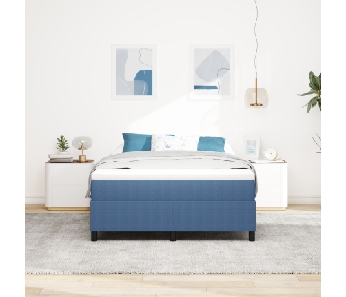 Cama Box Spring  con Colchón Azul 140x200 cm Tela de Pana