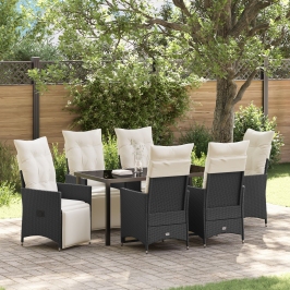 Set de Comedor de Jardín  de 7 Piezas con Cojines de Poliratán Negro