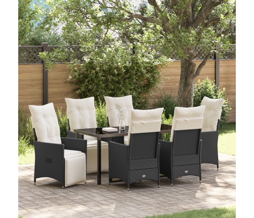 Set de Comedor de Jardín  de 7 Piezas con Cojines de Poliratán Negro