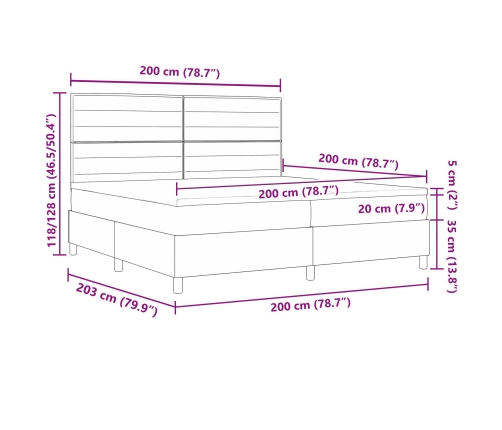 Cama con Box Spring  Marrón Oscuro 200x200 cm Tela