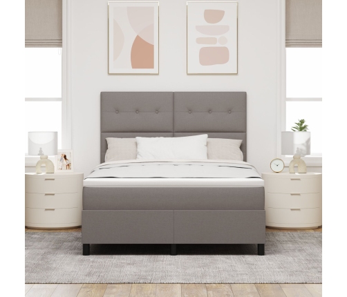 Cama con Base de Muelles y Colchón Taupe 140x200 cm Tela