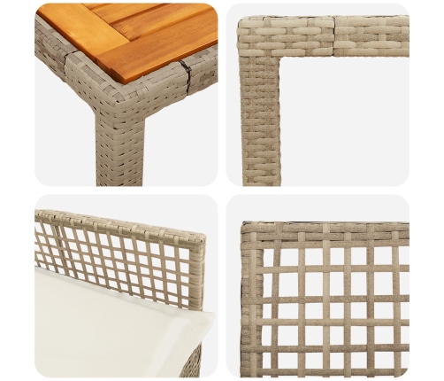 Conjunto de Comedor de Jardín de 7 piezas  con Cojines Beige de Ratán Polipropileno