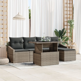 Set de 6 piezas de sofá de jardín con cojines gris de poliratán