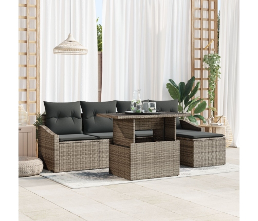 Set de 6 piezas de sofá de jardín con cojines gris de poliratán