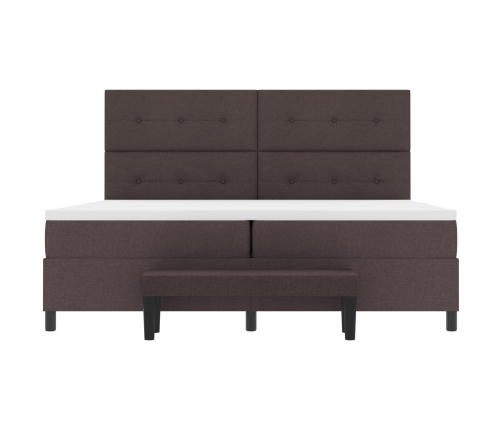 Cama con Box Spring  con Colchón y Banco Marrón Oscuro 200x200 cm Tela