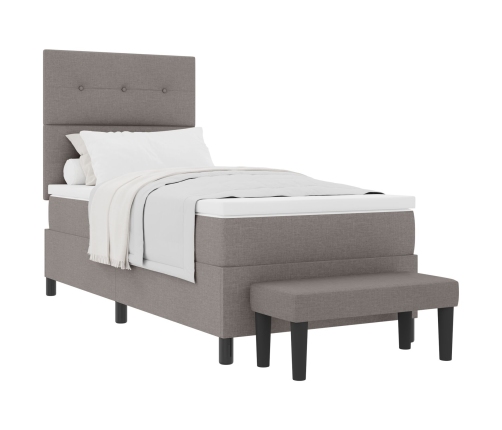 Cama con Somier con Colchón y Banco Taupe 100x200 cm Tela