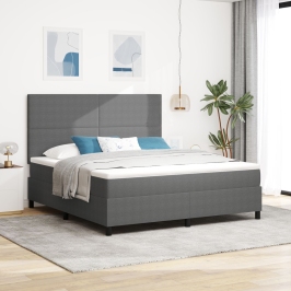 Cama Box Spring  con Colchón Gris Claro Súper King Tela de Pana