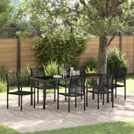 Juego de Comedor de Jardín de 7 Piezas  Negro Ratán de PVC