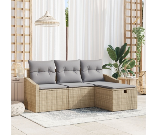 Conjunto de sofá de jardín de 4 piezas con cojines beige de ratán poliéster