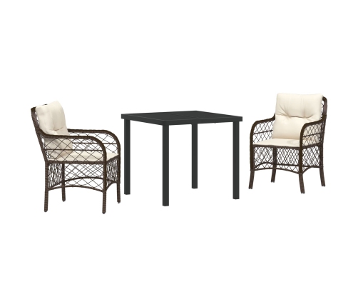 Conjunto de comedor de jardín  de 3 piezas con cojines de rattan polivinílico marrón