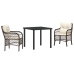 Conjunto de comedor de jardín  de 3 piezas con cojines de rattan polivinílico marrón