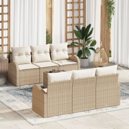 Juego de sofá de jardín de 7 piezas con cojines beige de ratán
