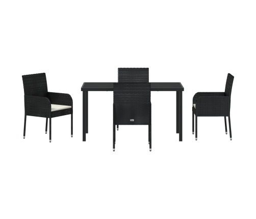 Set de Comedor de Jardín de 5 Piezas  con Cojines Poliratán Negro