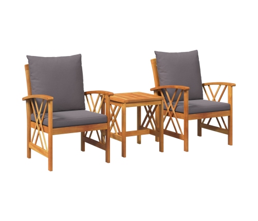 Conjunto de jardín de 3 piezas de  con cojines de madera de acacia sólida